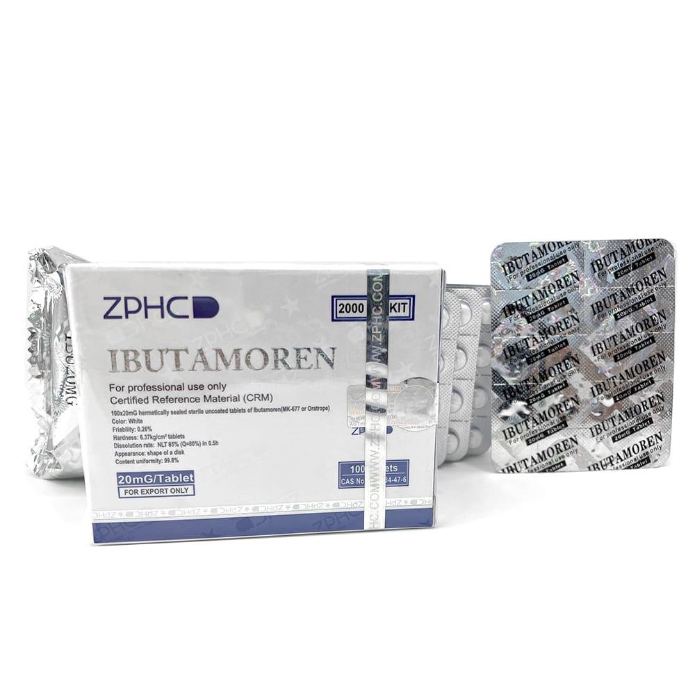 Ibutamoren MK-677 ZPHC 20 mg oral GH secretagogue — front box of 100 tablets