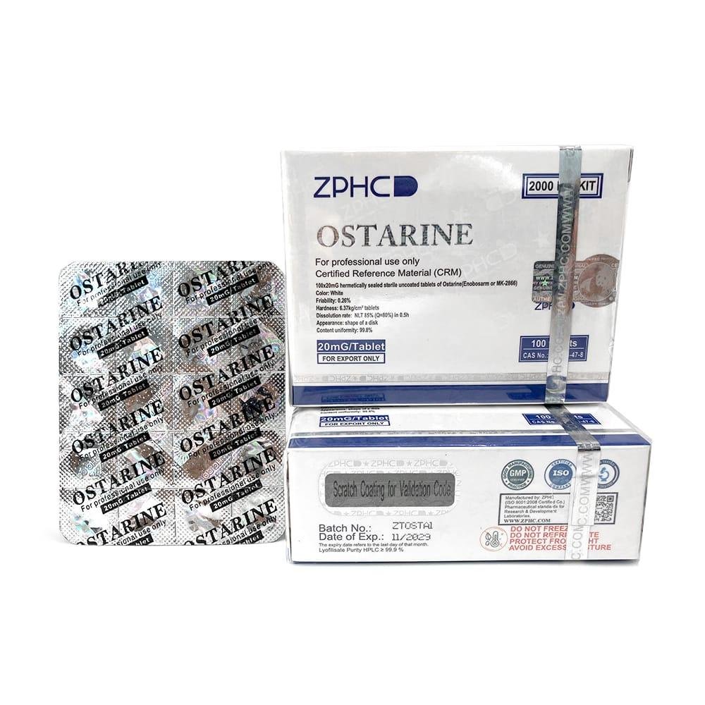Blister showing 100 Ostarine ZPHC tablets, each 20 mg MK-2866 dose